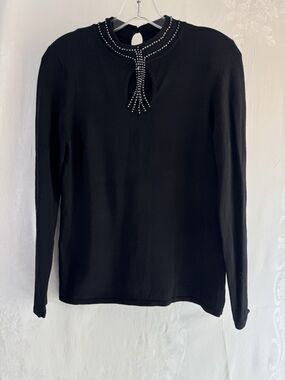 Belldini Long Sleeve Black Fancy Rhinestone Top Large